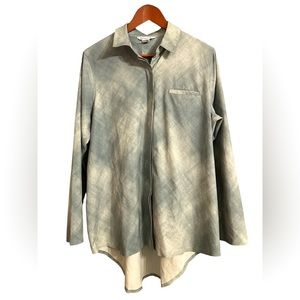 Athleta Button Down Top Urbanite Marbled Ombre High Low L/S Size Large